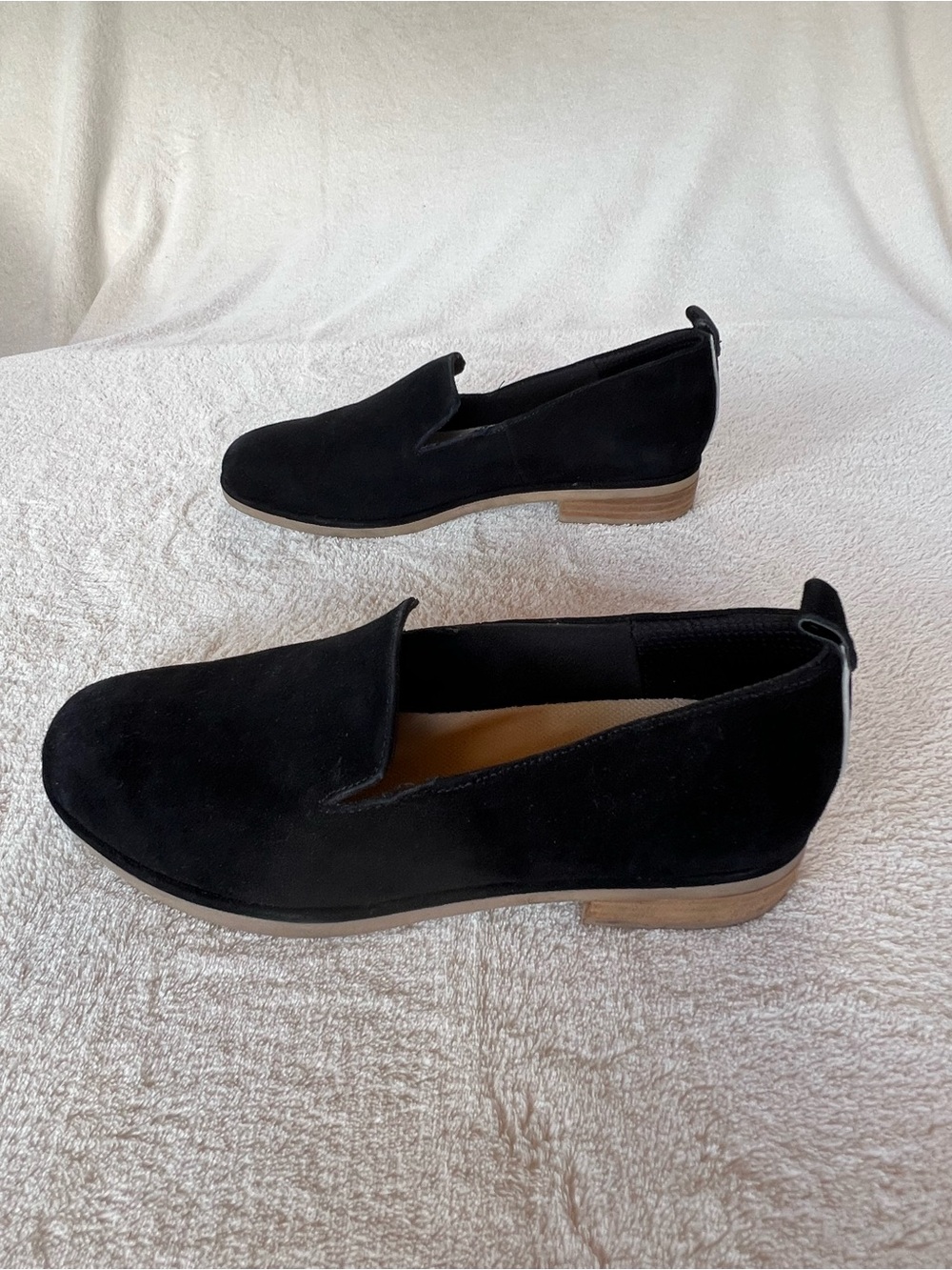 DR SCHOLLS BLACK SUEDE LEATHER SLIP ON LOAFERS STACKED LOW HEEL SIZE 7.5 - Picture 10 of 13
